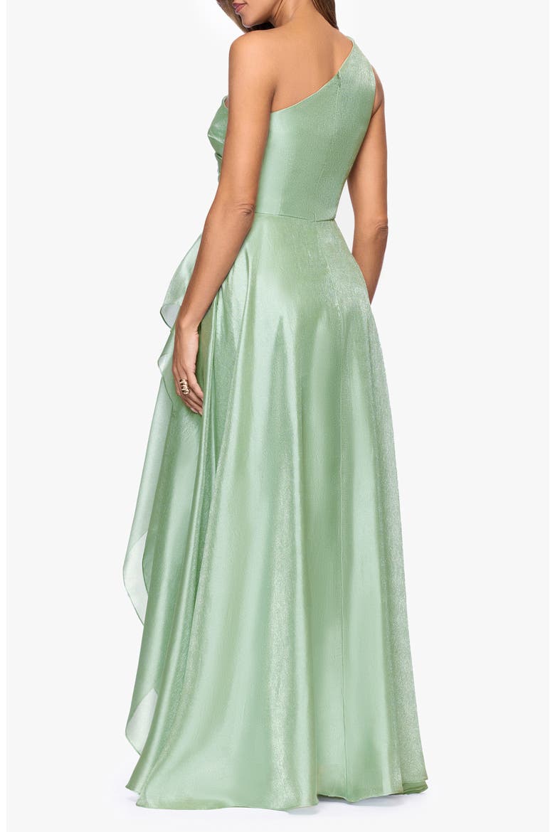 One-Shoulder Metallic Organza Gown, Alternate, color, SAGE