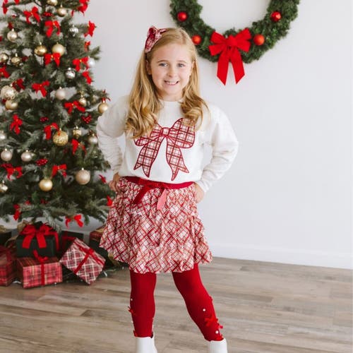 Sweet Wink Christmas Plaid Bow Patch Sweatshirt In Brown