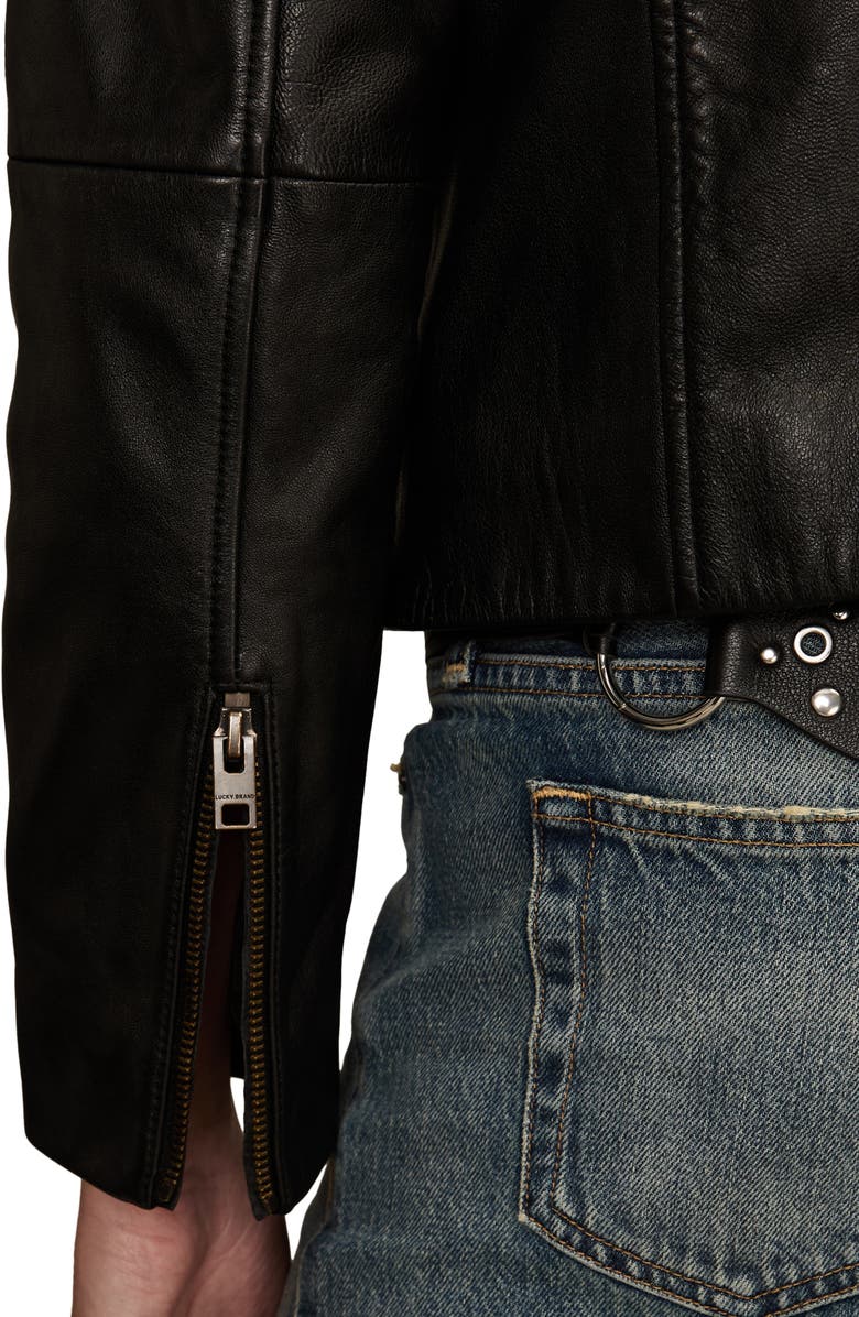 Lucky Brand Zip Crop Leather Jacket, Alternate, color, Black