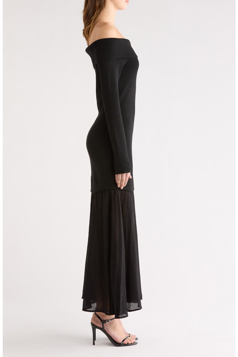 Lidia Mixed Media Off the Shoulder Long Sleeve Dress, Alternate, color, BLACK