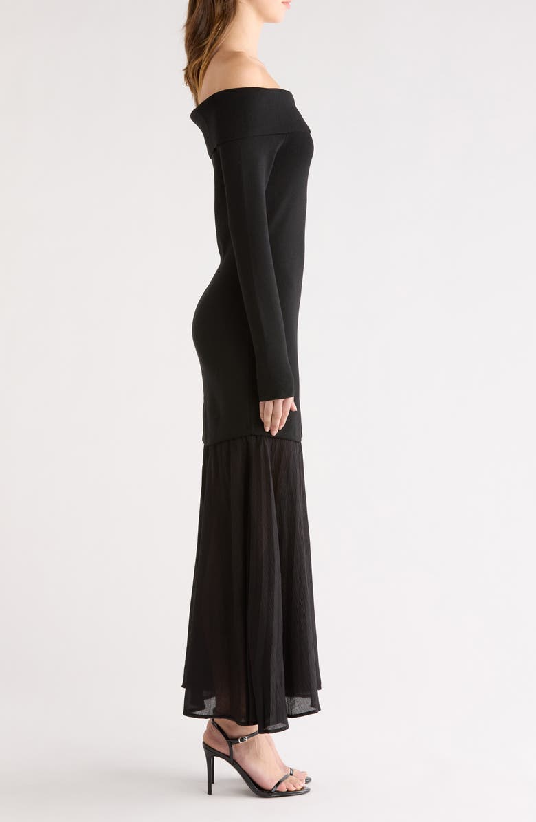 ASTR the Label Lidia Mixed Media Off the Shoulder Long Sleeve Dress, Alternate, color, Black