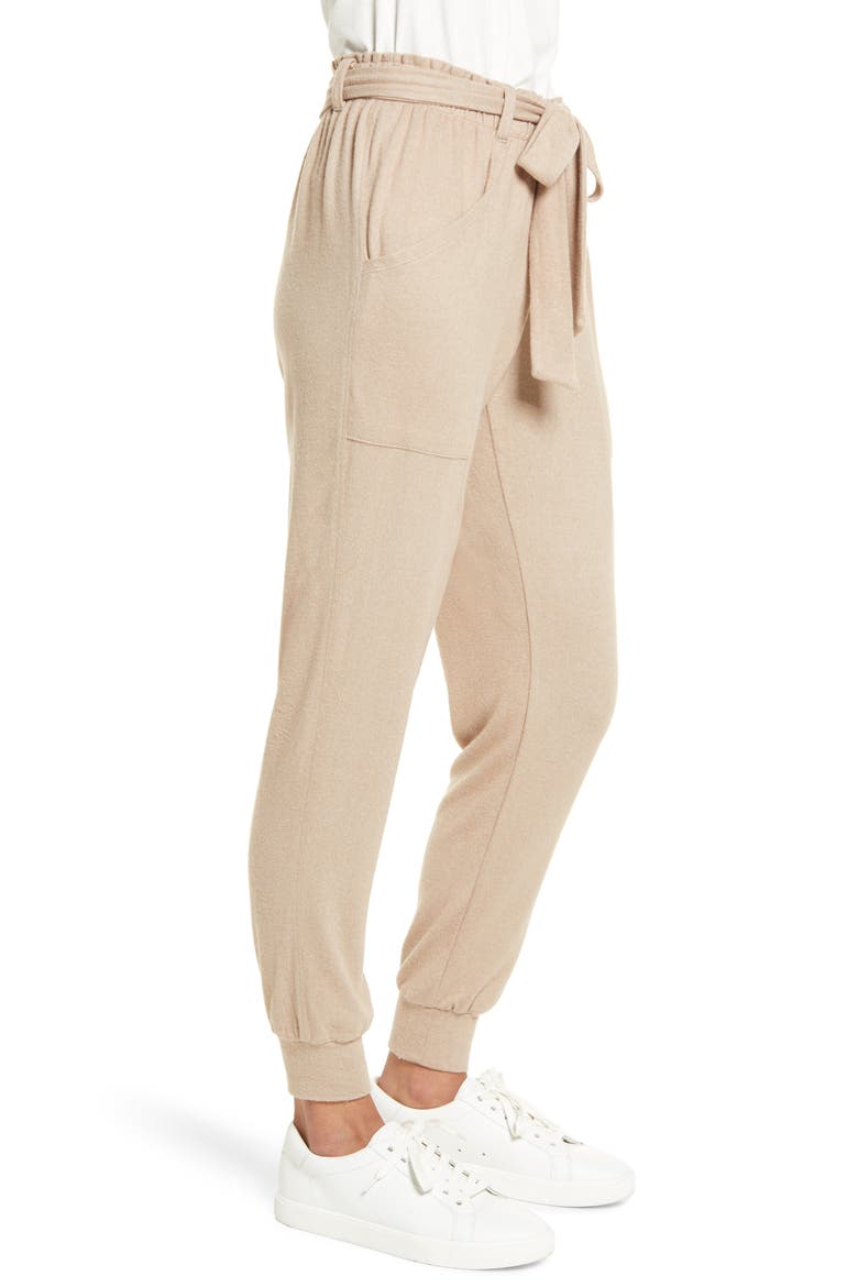 Cozy Fleece Belted Joggers, Alternate, color, TOASTED ALMOND
