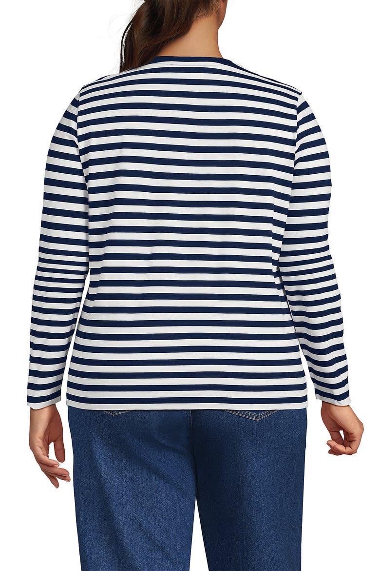 Supima Cotton Long Sleeve Crewneck T-Shirt, Alternate, color, Deep Sea Navy Even Stripe