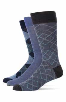 Lorenzo Uomo Assorted 3-Pack Italian Merino Wool Blend Dress Socks