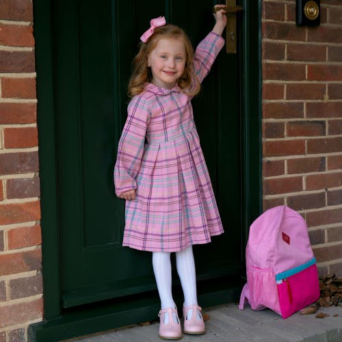 Rachel Riley Pink Check Pleated Dress In Pink