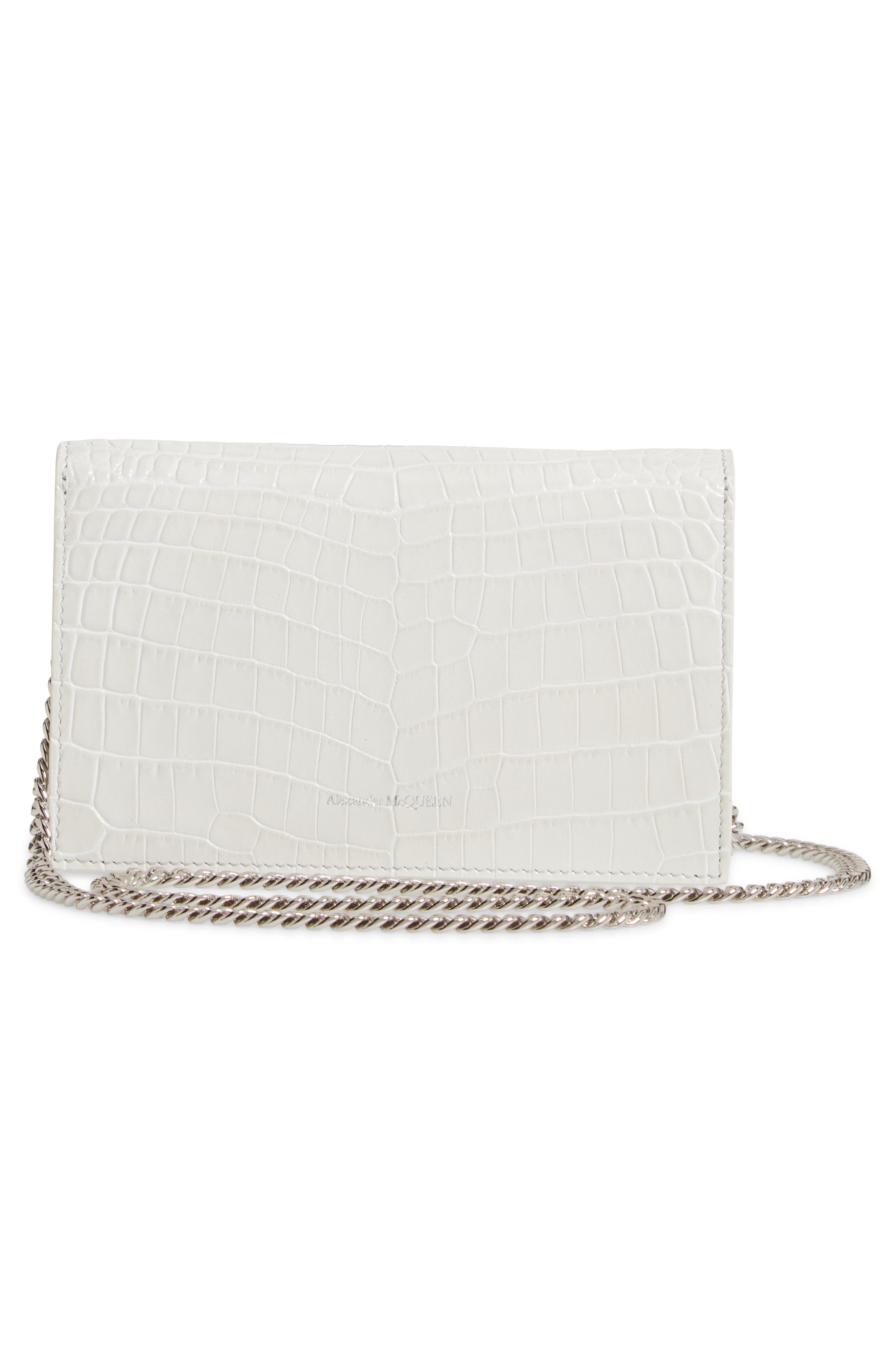 McQueen Alexander McQueen Mini Skull Croc Embossed Leather Shoulder Bag, Alternate, color, New Bone