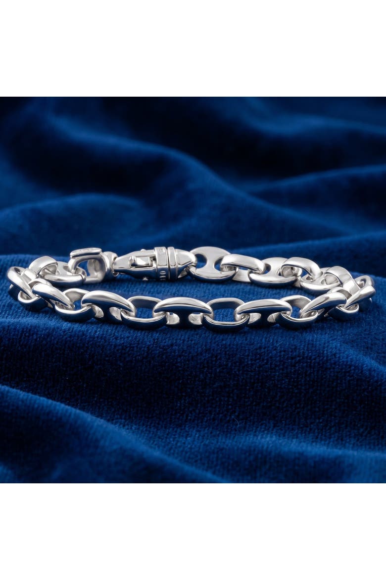 Men's Steel Single Tone Double Hole Oval Clasp 7mm Link  8.5 " Bracelet, Alternate, color, Stainless Steel