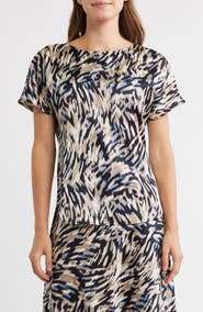 Anne Klein Print Bateau Neck Top