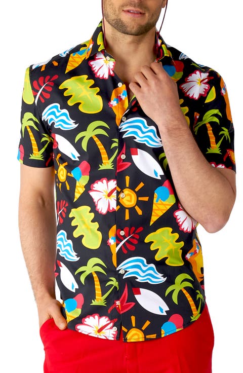 Tropical Thunder Stretch Short Sleeve Button-Up Shirt