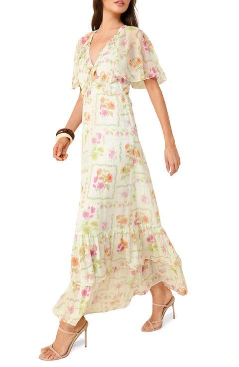 Print Ruffle Tiered Chiffon Maxi Dress