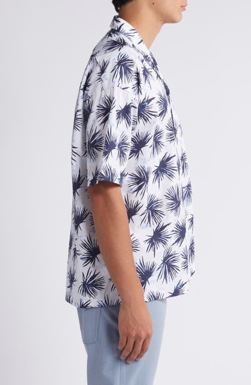 Hugo Boss Boss Drew Palm Print Stretch Camp Shirt In White