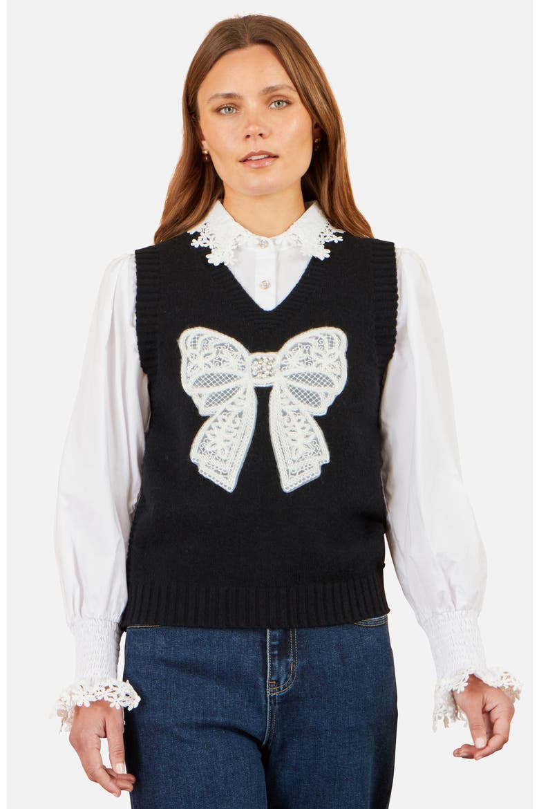 Lace Bow Knitted Pullover, Main, color, Black