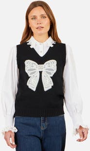 Yumi Lace Bow Knitted Pullover