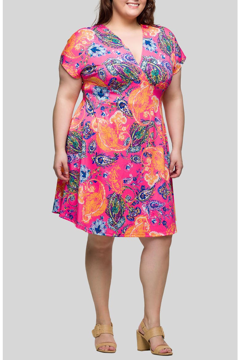Print Surplice V-Neck Dress, Alternate, color, PINK MULTI