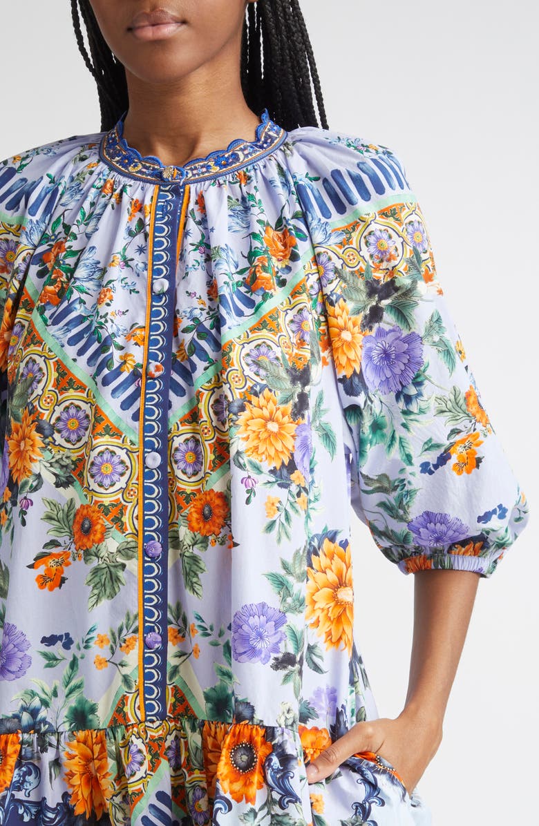 Camilla Luscious in Lisbon Puff Sleeve Organic Cotton Poplin Shirtdress, Alternate, color, Luscious In Lisbon