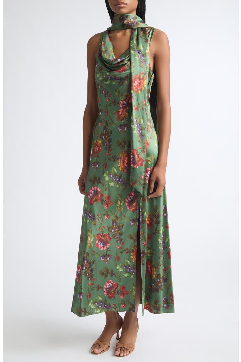 Rosmira Cowl Neck Midi Dress, Alternate, color, DARK IVY MULTI