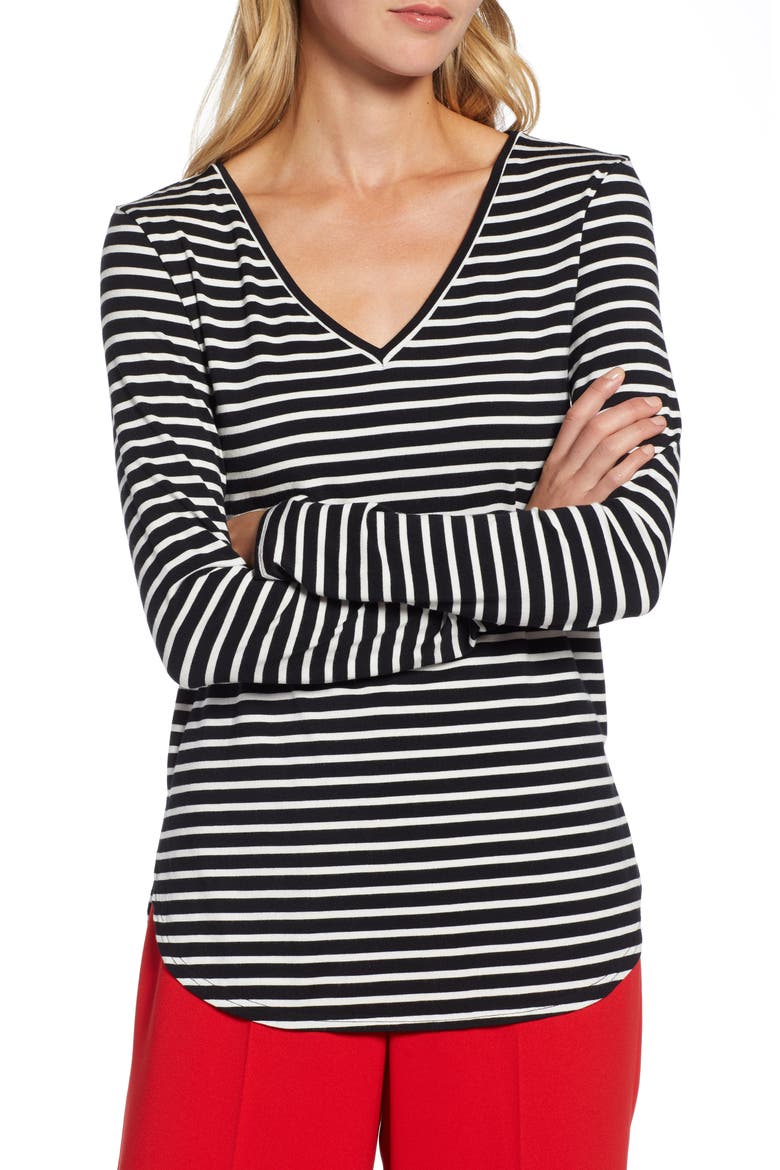 V-Neck Tunic, Main, color, BLACK- IVORY C ELAINA STP