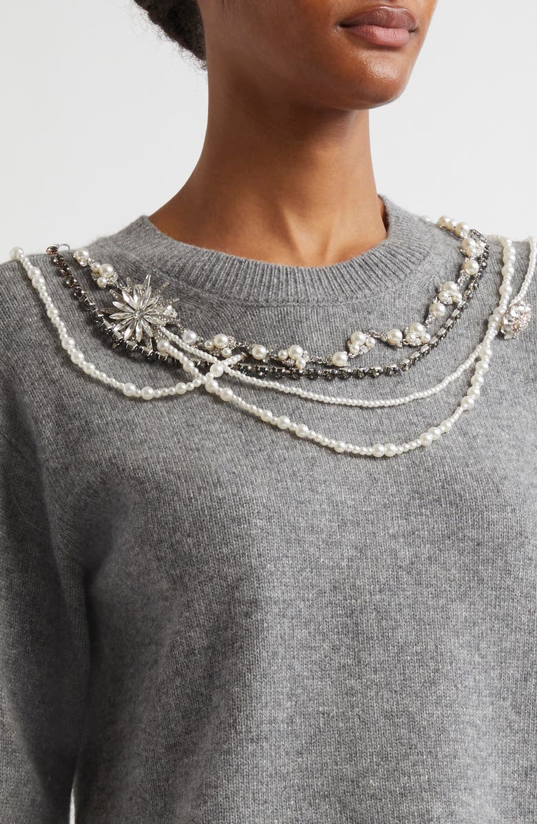 Cinq à Sept Lilliana Necklace Detail Wool Blend Pullover Sweater, Alternate, color, Light Heather Grey