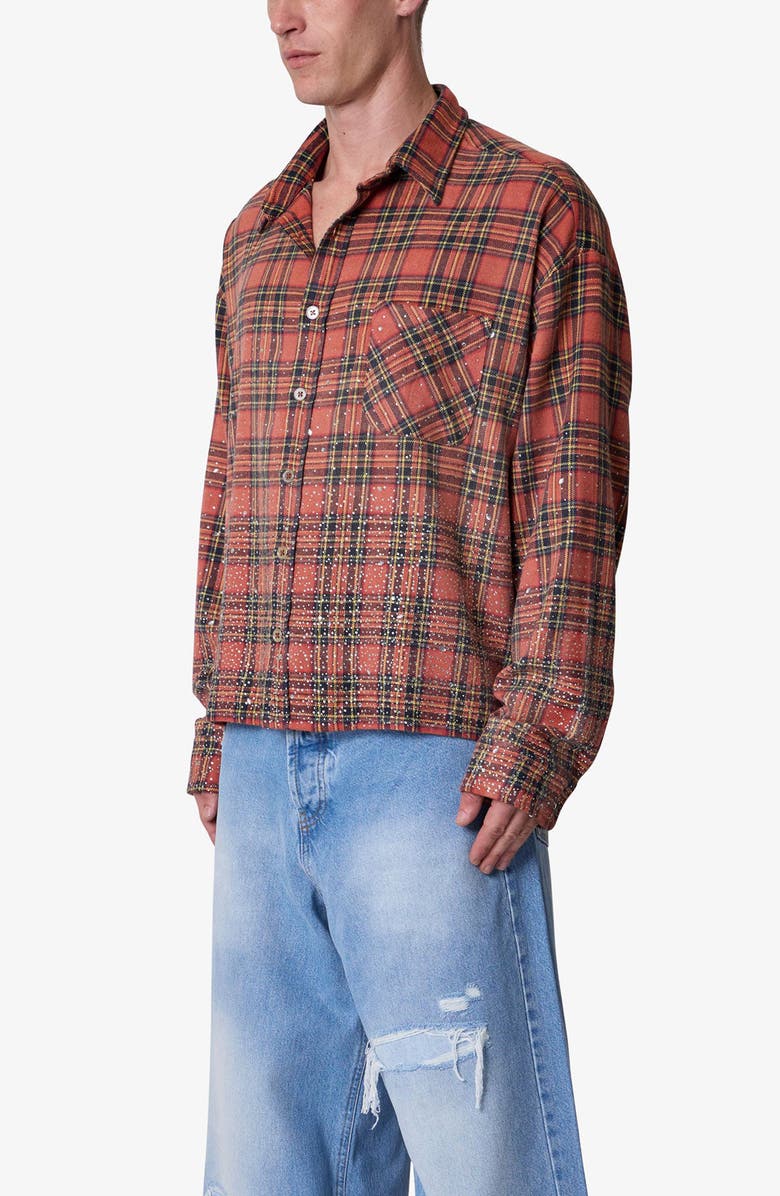 mnml Rhinestone Flannel Button-Up Shirt, Alternate, color, Red