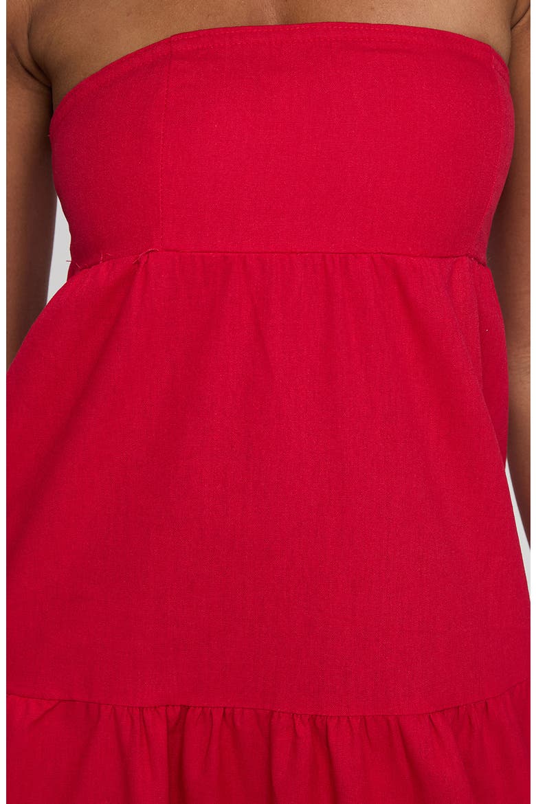 Kazia Strapless Tiered Cotton & Linen Maxi Sundress, Alternate, color, RED