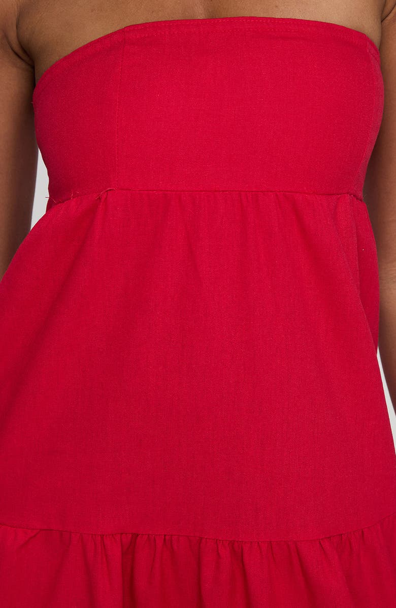 Princess Polly Kazia Strapless Tiered Cotton & Linen Maxi Sundress, Alternate, color, Red
