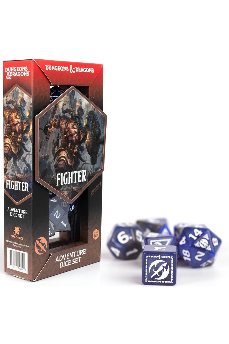 D&D Adventure Dice Fighter Blue, 17Pc Rpg Die Set, Main, color, Blue