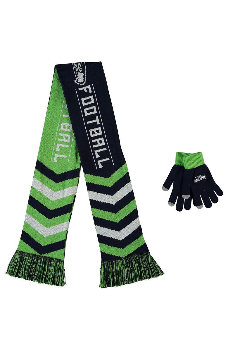 FOCO College Navy Seattle Seahawks Glove & Scarf Combo Set, Main, color,