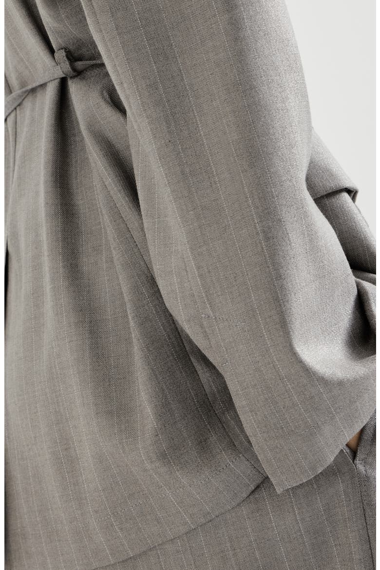 Sparkling virgin wool pinstripe blazer with monili, Alternate, color, Silver