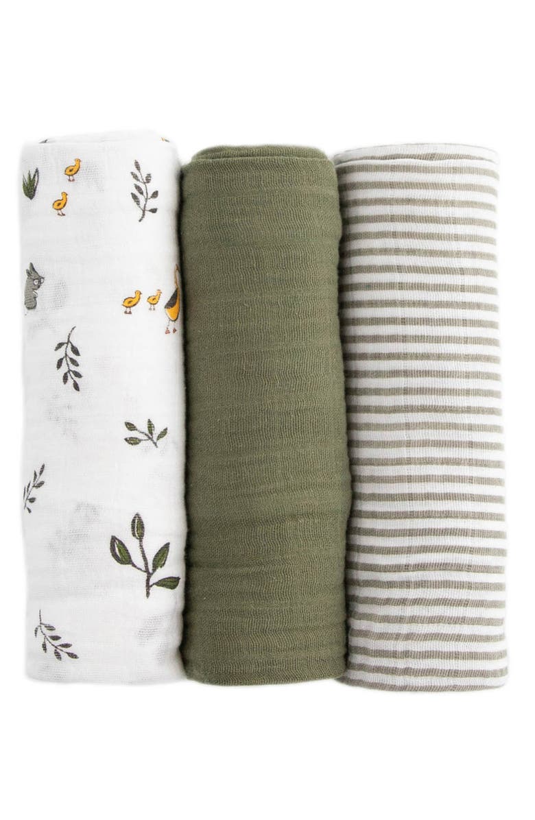 little unicorn 3-Pack Cotton Muslin Swaddle Blankets, Main, color, Forest Friends 2