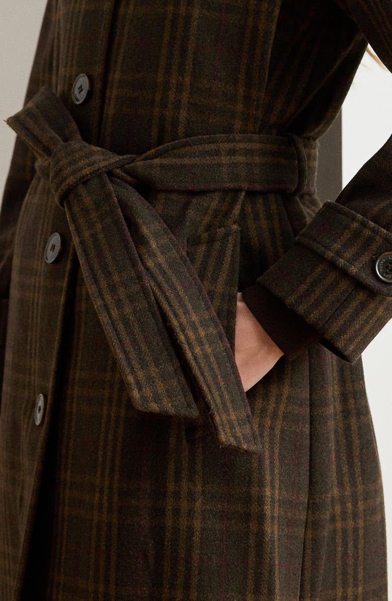 Lauren Ralph Lauren Windowpane Plaid Wool Blend Trench Coat, Alternate, color, 