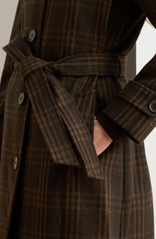 Ralph Lauren Lauren Windowpane Plaid Wool Blend Trench Coat In Brown