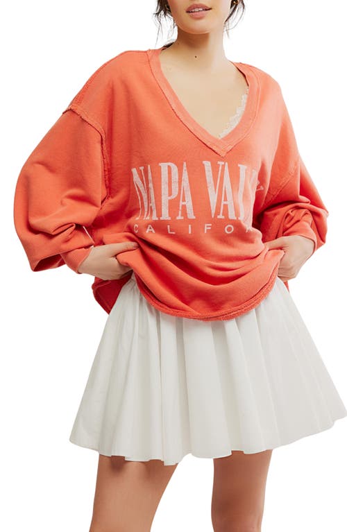 Free People Wtf Venice Oversize Cotton Blend Graphic Sweatshirt In Orange