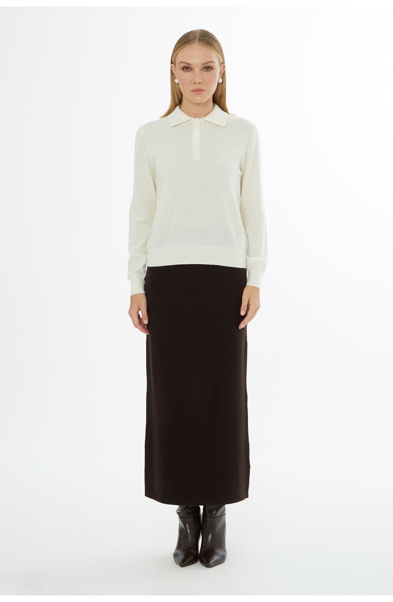 Gizia Shirt Collar Sweater with Button Closure Ecru, Alternate, color, Ecru