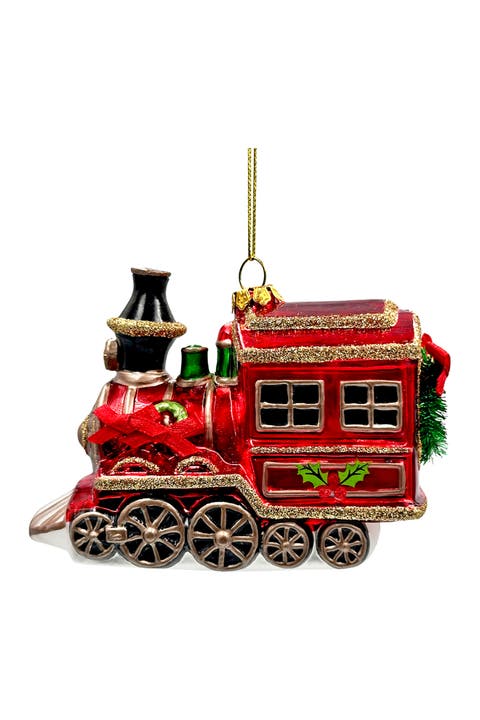 Vintage Holiday Express Train Glass Ornament