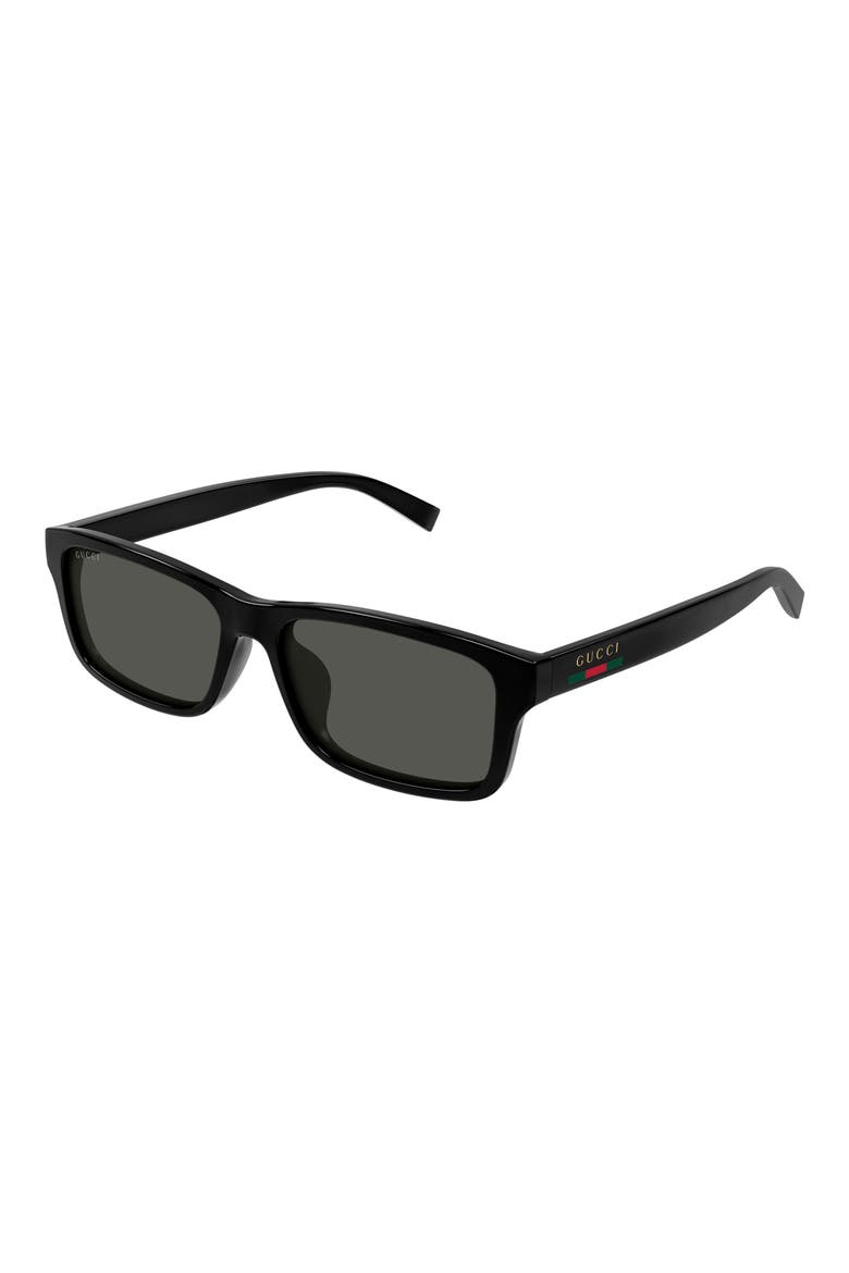 57mm Rectangular Sunglasses, Alternate, color, BLACK