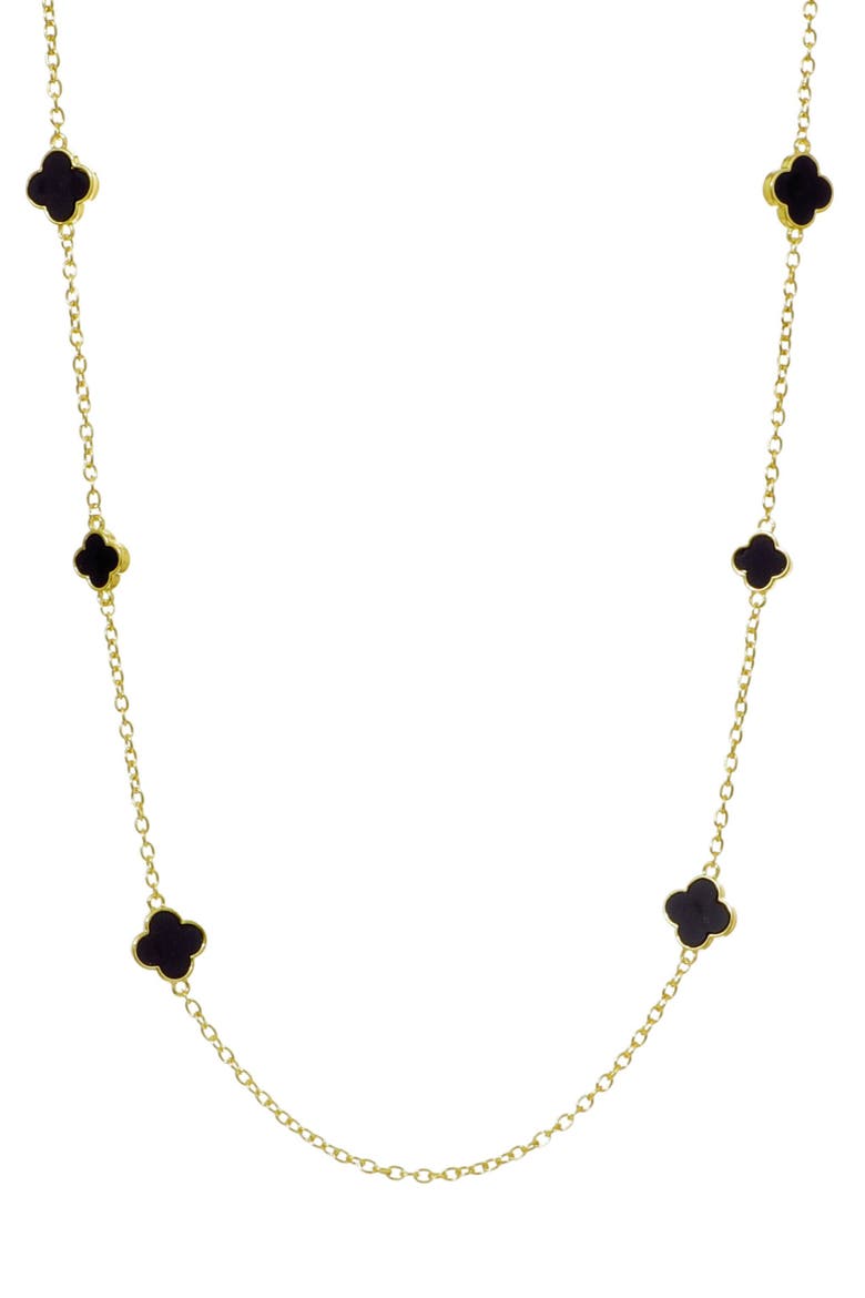 Enamel Clover Station Necklace, Main, color, GOLD/ BLACK