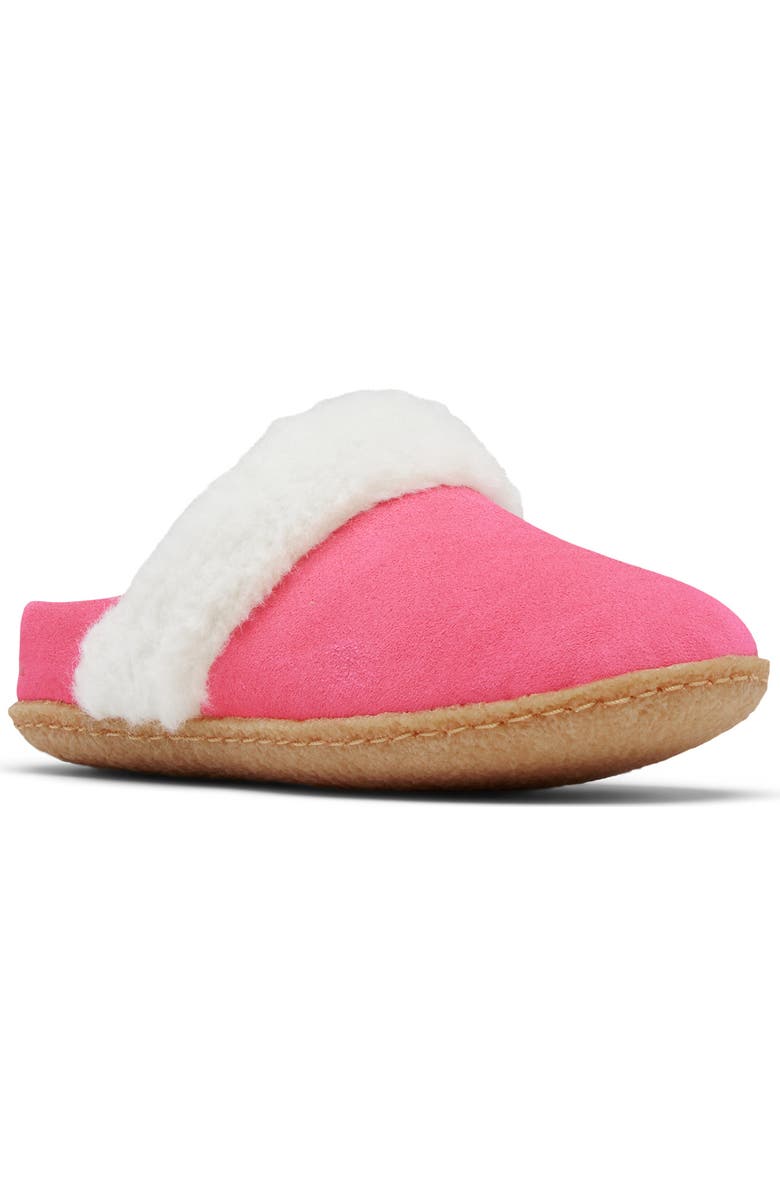 SOREL Kids' Nakiska II Faux Fur Slide Slipper, Main, color, Nico/ Gum 16