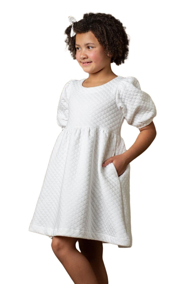 Hope & Henry Girls' Quilted Puff Sleeve Dress, Toddler, Alternate, color, Soft White Quilted