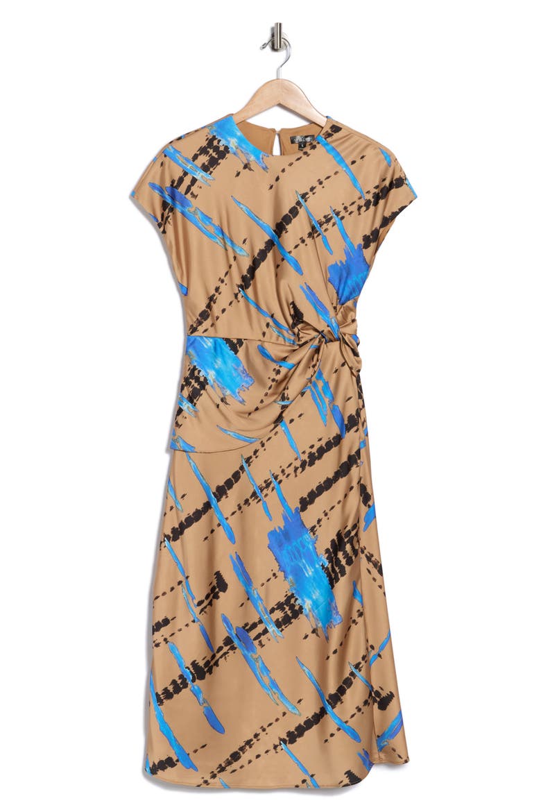 Avery Print Front Twist Dress, Alternate, color, TAN ABSTRACT