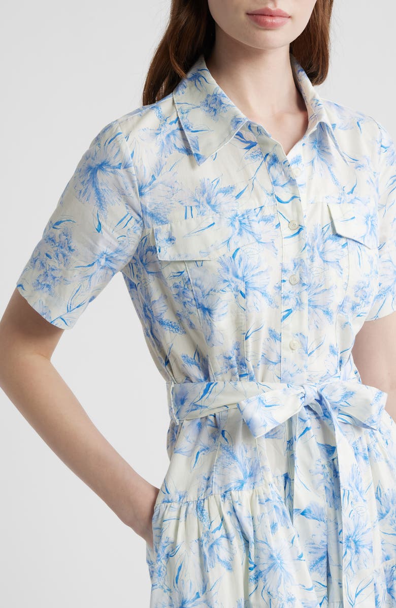 ZOE AND CLAIRE Printed Tie Belt Cotton Poplin Maxi Shirtdress, Alternate, color, Blue Multi