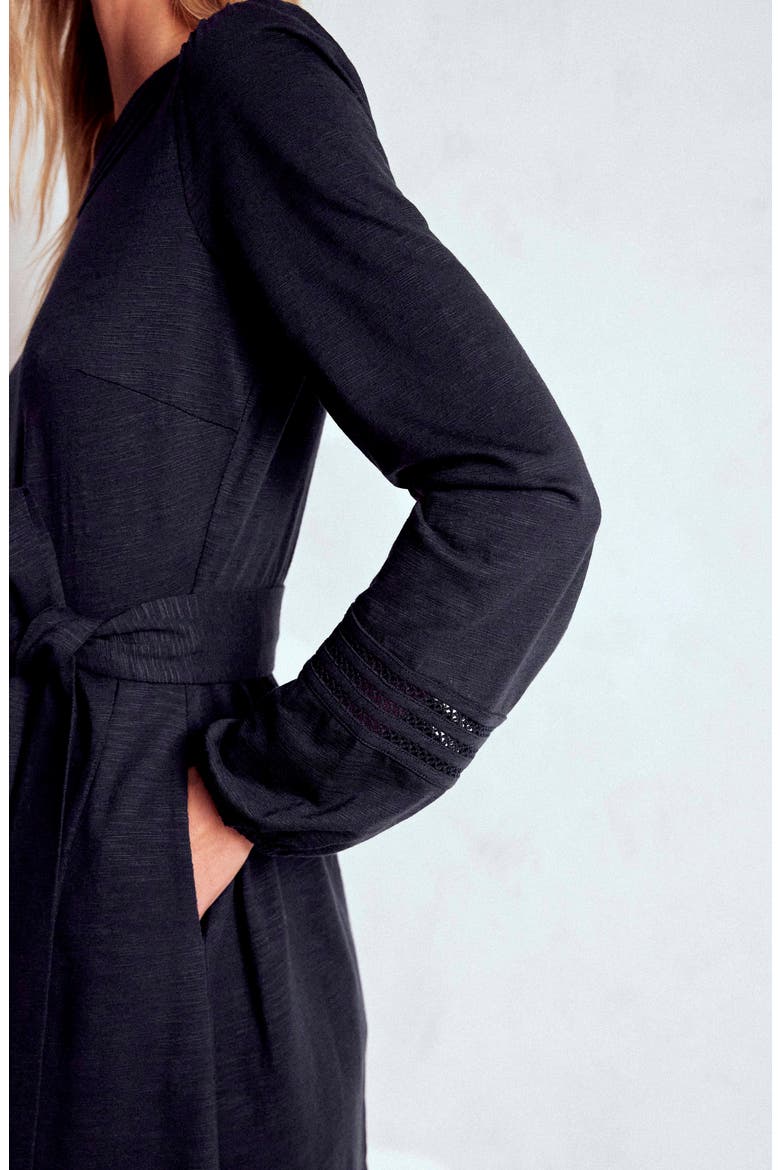 Athina Embroidered Detail Long Sleeve Cotton Blend Dress, Alternate, color, NAVY