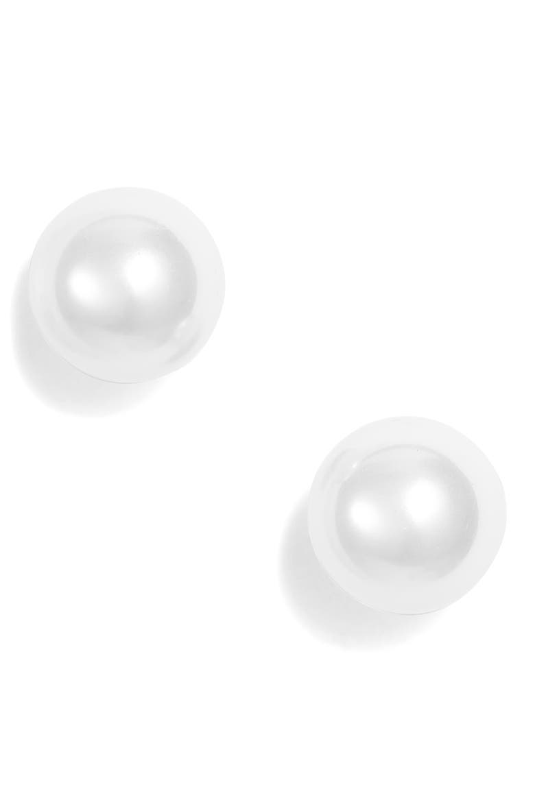 Imitation Pearl Stud Earrings, Main, color, WHITE- SILVER