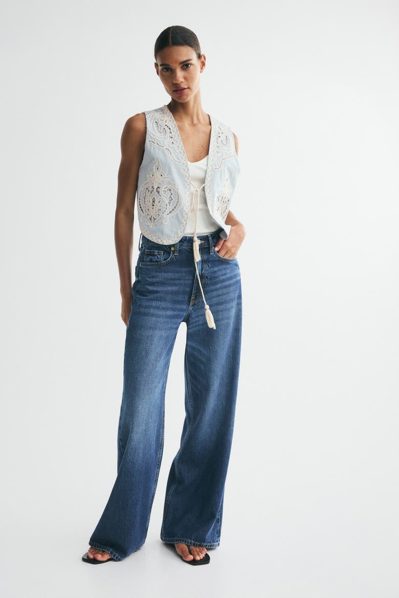 Linen-blend Vest With Eyelet Embroidery, Alternate, color, Light dusty blue/cream