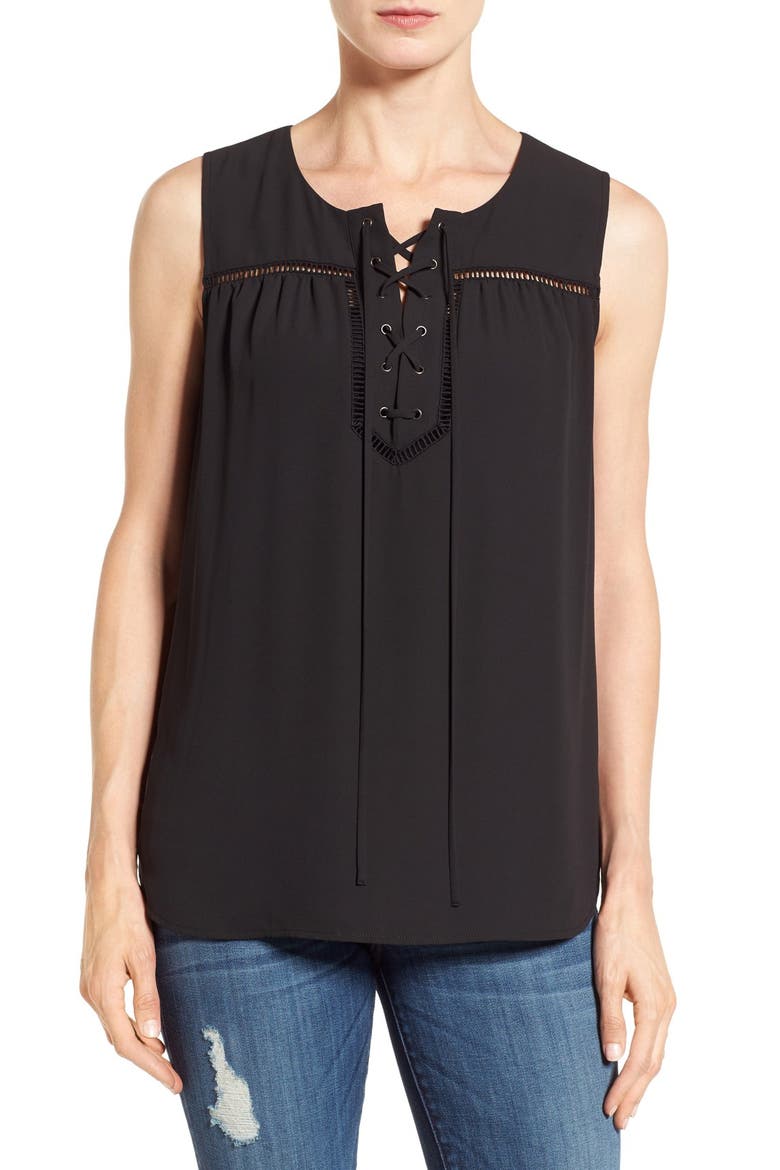 Lace-Up Sleeveless Top, Main, color, BLACK