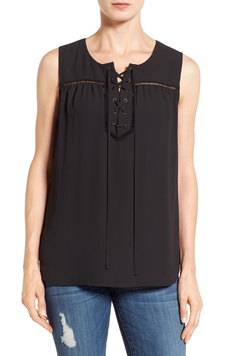 Pleione Lace-Up Sleeveless Top, Main, color, 