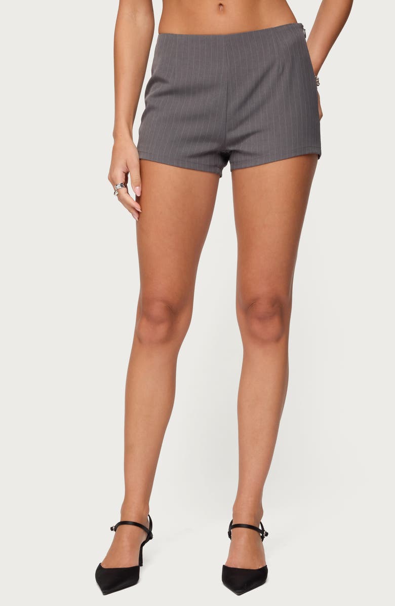 EDIKTED Riya Pinstripe Low Rise Microshorts, Main, color, Gray