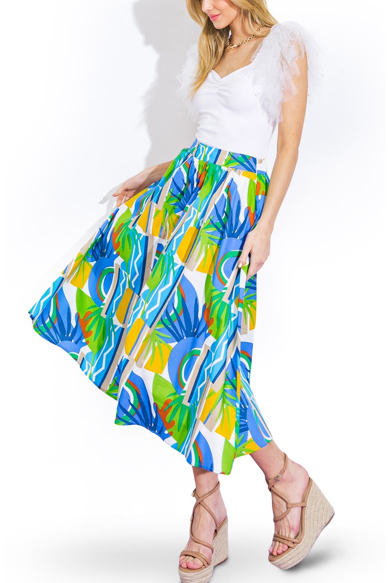 Printed Cotton Midi Skirt, Alternate, color, BLUE