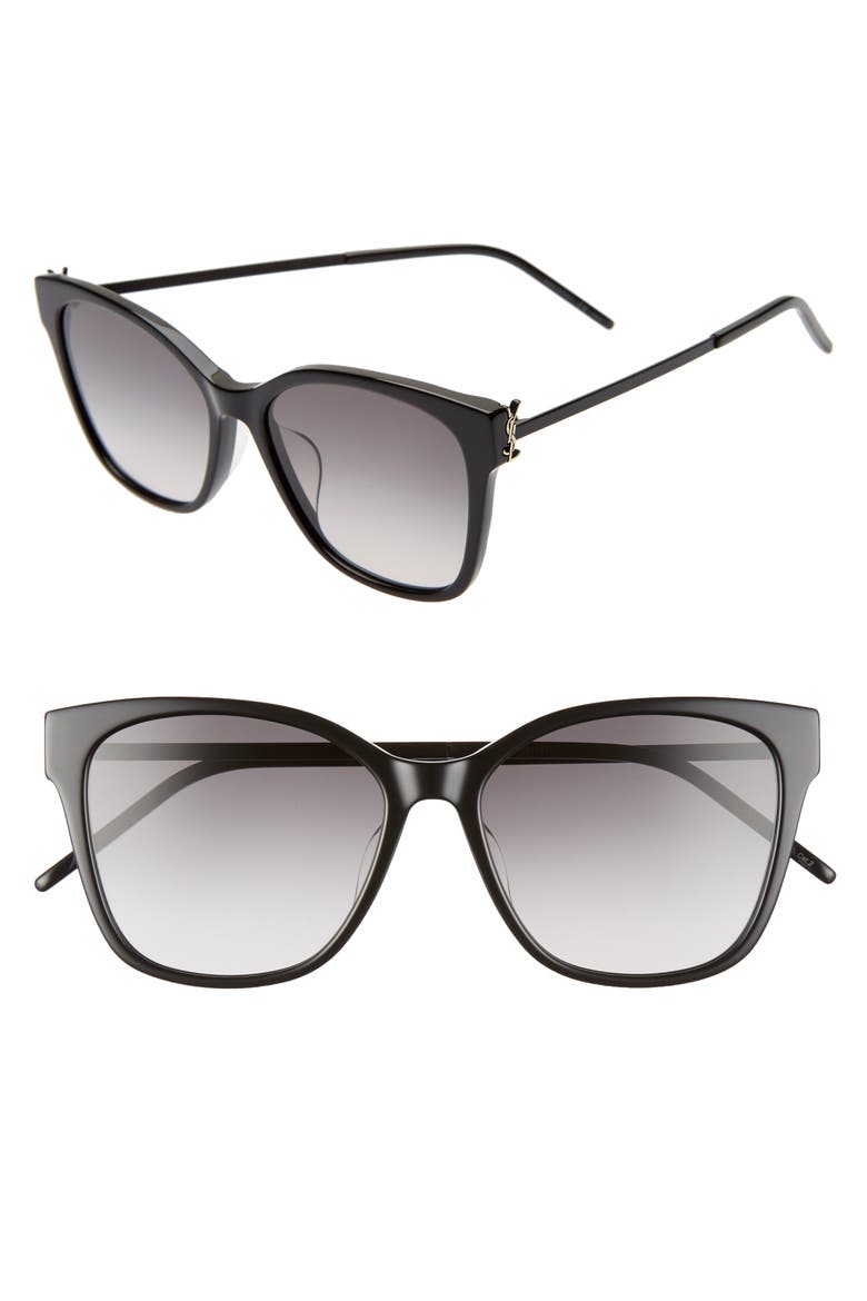 56mm Rectangular Sunglasses, Alternate, color, SHINY BLACK/ SMOKE GRADIENT