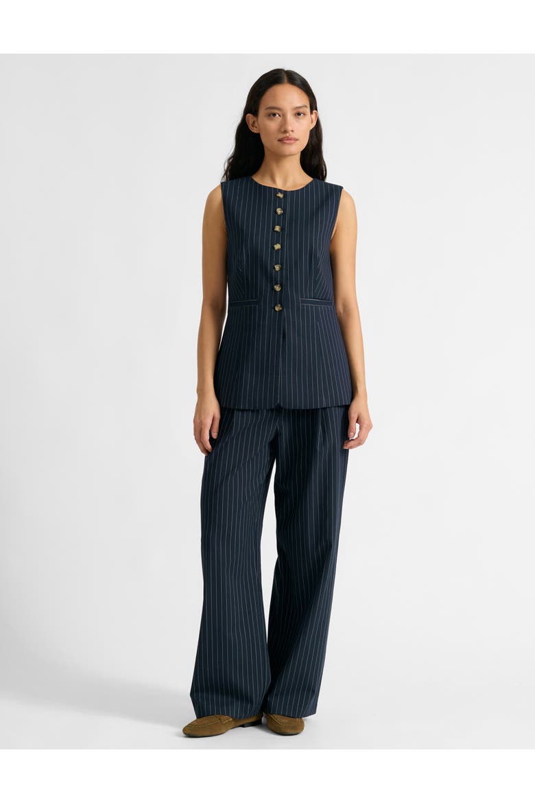 Pinstripe Pleat Trousers, Alternate, color, Navy