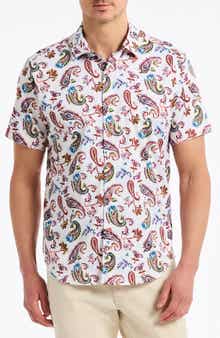 Robert Graham Tangier Paisley Short Sleeve Stretch Cotton Button-Up Shirt